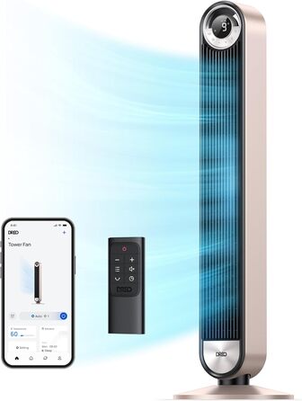Тихий смарт-вентилятор-колона Dreo 106 см з Wi-Fi, Alexa, охолодженням, 9 швидкостей, 4 режими, таймер 12 годин, дистанційне керування, 90° обертання, бежевий