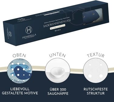 Дитячий килимок для ванни Homerella, антиковзкий, 100% BPA Free, 100x40 см, гачки для підвішування, для чутливої шкіри, протигрибковий, миється, світло-блакитний, Underwater Abc