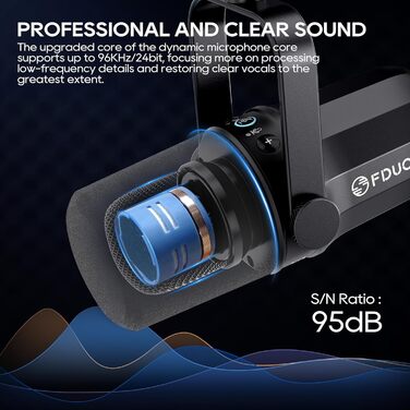 Динамічний мікрофон FDUCE SL40+ для подкастів, USB/XLR, набір для геймінгу та стримінгу з кронштейном, вихід для навушників, кнопка вимкнення звуку, регулятор гучності