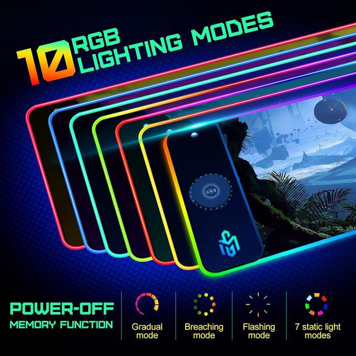 RGB ігровий килимок для миші з бездротовою зарядкою Qi 15W, LED-підсвічуванням, 10 режимів, водонепроникний, протиковзкий для геймінгу, офісу та дому (зоряне небо)