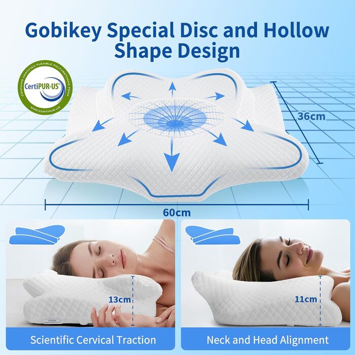 Подушка ортопедична для сну з Memory Foam NackenKissen, 62x39x11/13 см, біла. Для бічних положень, знімний чохол.