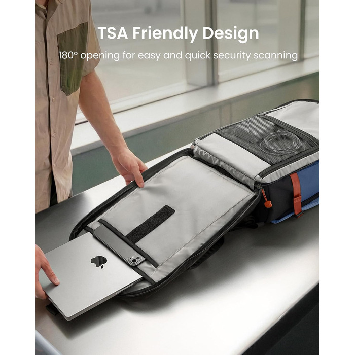 Дорожній рюкзак tomtoc 28L/40L для подорожей та літака, TSA-сумісний рюкзак для ручної поклажі (Coastal Blue-ripstop)