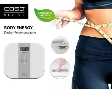 Електронні ваги CASO Body Energy з енергозберігаючою технологією, без батарейок, до 200 кг, точність 100 г, для дому, екологічні
