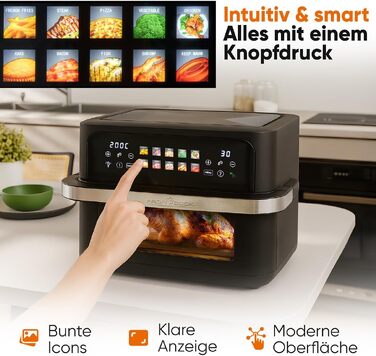 Аерофритюрниця ProfiCook PC FR 1313 H XXL з двома камерами, 10 л, 2400 Вт, сенсорний дисплей, 10 програм, чорна