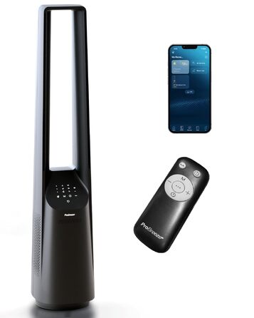Pro Breeze Вентилятор без лопатей 101 см з LED дисплеєм та пультом - вежа, 6 швидкостей, 5 режимів, автоколивання 60°, таймер 7 годин, Smart App, чорний