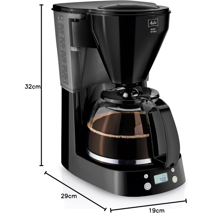Кавоварка фільтраційна Melitta Easy Timer з таймером, скляною колбою, антикрапельною системою, 10 чашок, чорна