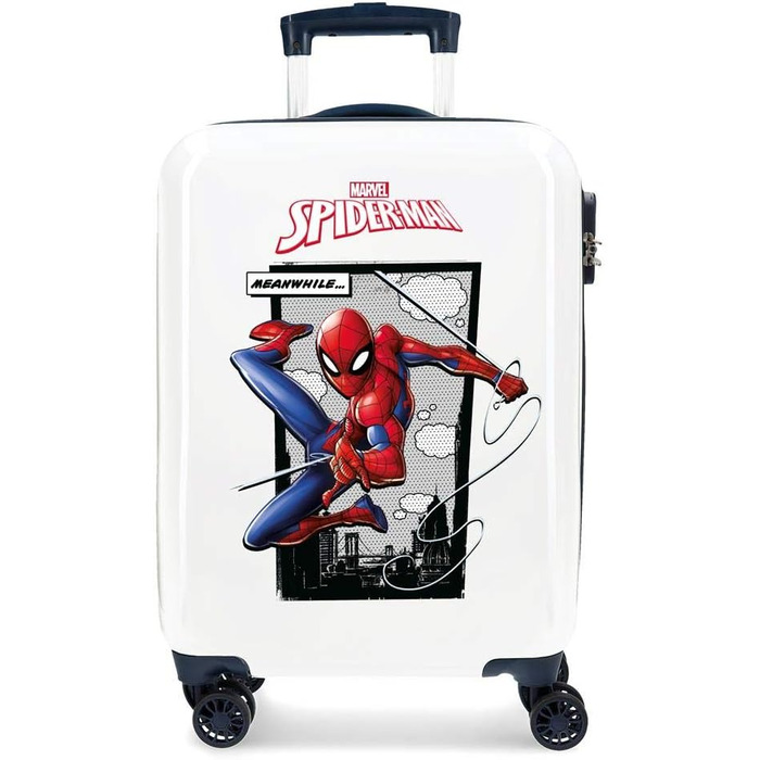 Дитяча валіза Marvel Spiderman, жорсткий ABS, 37x55x20 см, синя, 34 л, з кодовим замком, 4 подвійні колеса, ручна поклажа
