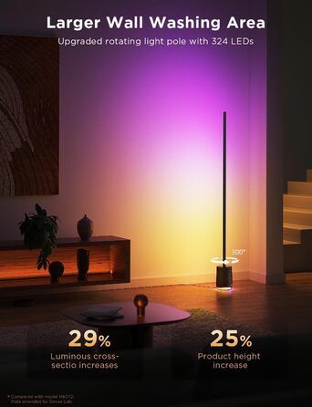 Govee Stehlampe Pro – LED RGBIC лампа 2100 Люмен з Bluetooth-динаміком, білим шумом, Alexa, 16 млн кольорів, музична синхронізація, торшер для вітальні, чорний