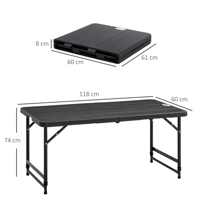 Розкладний пластиковий стіл Outsunny Garden 118 x 60 x 74 см Атмосферостійкий розкладний стіл, Нековзний фуршетний стіл Кемпінговий стіл Балконний стіл Стіл для патіо Відкритий обідній стіл для саду, патіо Балкон чорний