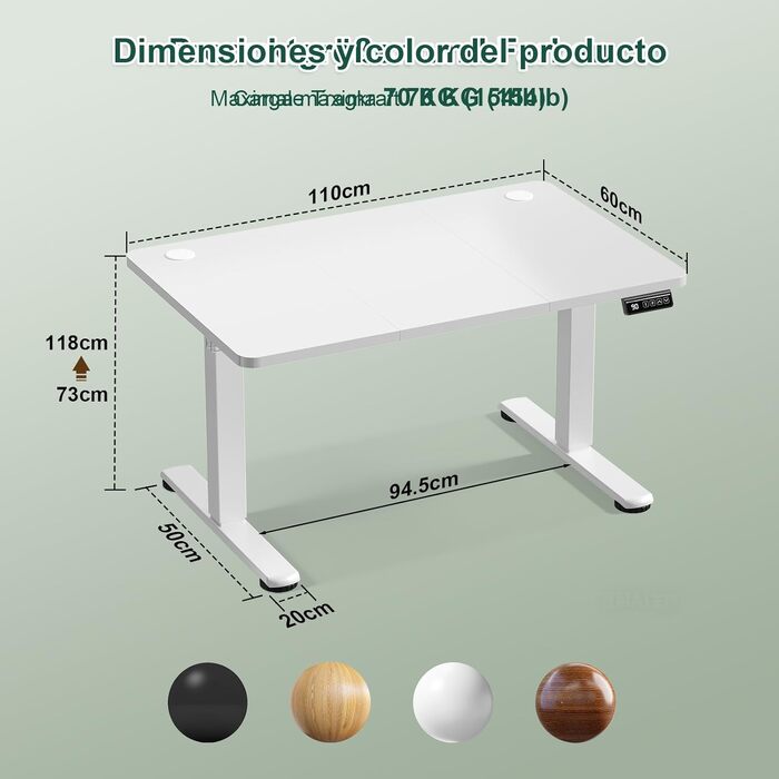 Електричний регульований стіл JUMMICO Standing Desk 110x60 см, білий - з функцією пам'яті