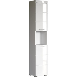Висока шафа для ванної trendteam Amanda, білий глянцевий, 37x190x31 см, сучасний дизайн