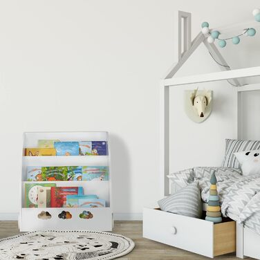 Дитяча книжкова полиця Relaxdays з малюнком хмар, 3 відділення, біла, 60x58x45 см, МДФ