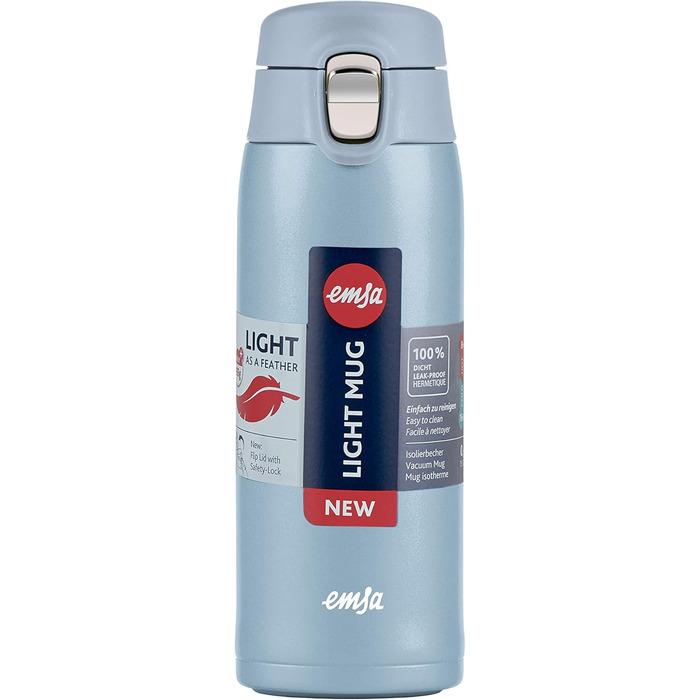 Термокружка Emsa N21518 Travel Mug Light | 0.4 л, нержавіюча сталь, 8 год гаряче/16 год холодне, BPA Free, блакитний колір