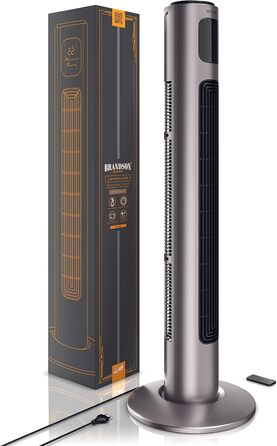 Турмовентилятор Brandson з пультом, 96 см, 3 швидкості, осциляція 60°, мобільний підлоговий вентилятор, титановий сірий, преміум якість, переможець 2025 року
