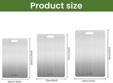 Дошка обробна титанова 3 шт., нержавіюча сталь, BPA-free, антикорозійна, для м'яса, хліба, овочів, фруктів, двостороння, 29x20см, 34x23см, 39x28см, срібляста