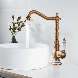 Змішувач для кухні ретро латунний високий з дуговим виливом Vintage Braun, кран для мийки у вінтажному стилі