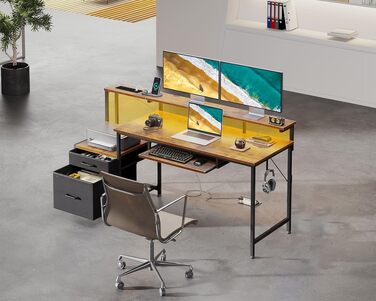 Ігровий стіл Coleshome з LED підсвіткою, ящиками та USB-роз'ємами (140x48 см, коричневий)