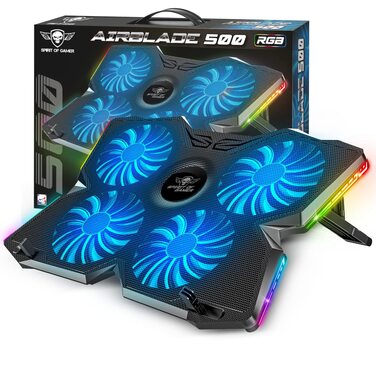Охолоджувач для ноутбука Spirit of Gamer AIRBLADE 500 (10-17 дюймів), 4 тихі вентилятори, RGB підсвітка, сумісність з PC, PS5, PS4, Xbox