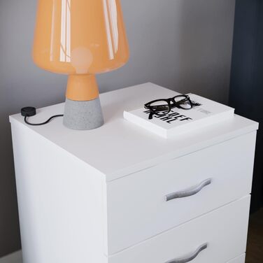 Тумба приліжкова Vida Designs Riano, 3 шухляди, білі, металеві ручки, захист від прогину, спальня, 56x40x36 см
