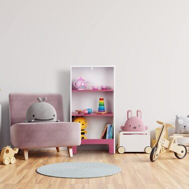 Дитяча полиця Relaxdays з 3 відділеннями для книг та іграшок, 91x48x24 см, біло-рожева, ігровий органайзер для дитячої кімнати