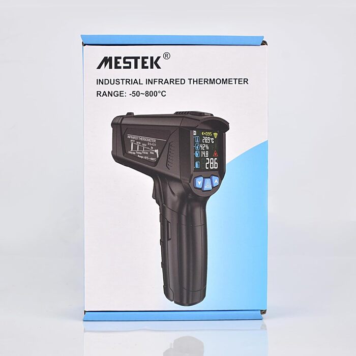 Інфрачервоний термометр MESTEK, цифровий лазерний пірометр з K-зондом, безконтактний, LCD-дисплей, регульований коефіцієнт емісії, діапазон -50°C ~ 800°C, для кухні, гриля, авто, жовтий