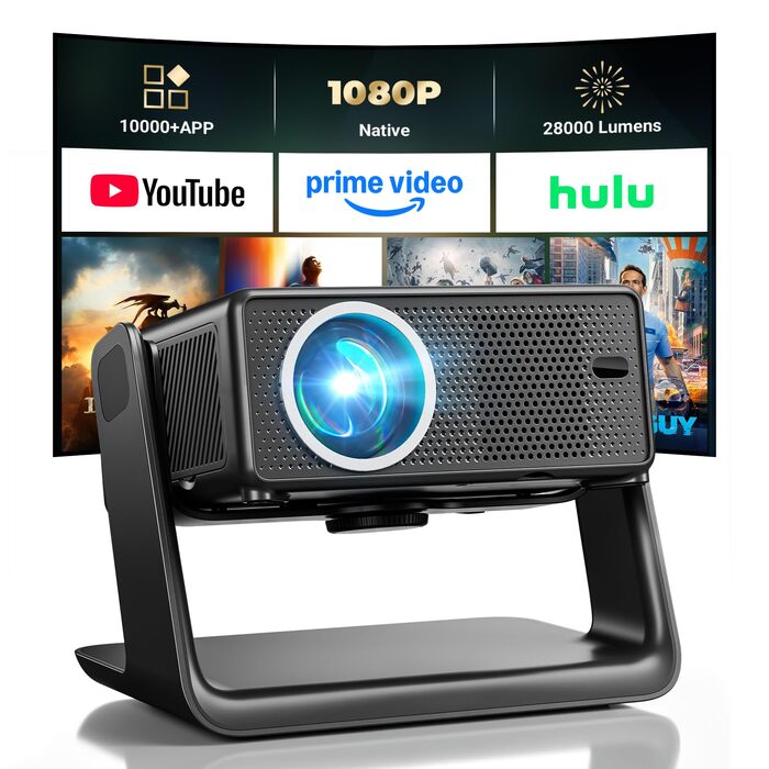 Проектор Beamer 4K 1080P, 28000 Люмен, Wi-Fi 6, Bluetooth, Автофокус, 4D Keystone, Netflix, для Дому/На Відкритому Повітрі, Чорний