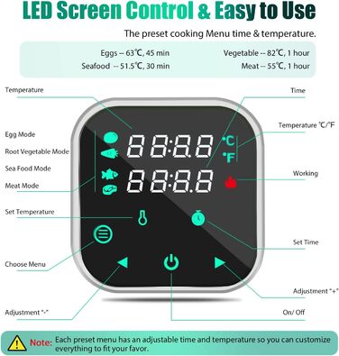 Су-від TEEUCNY 1100W: Погружний циркулятор для точного приготування їжі, LCD дисплей, нержавіюча сталь