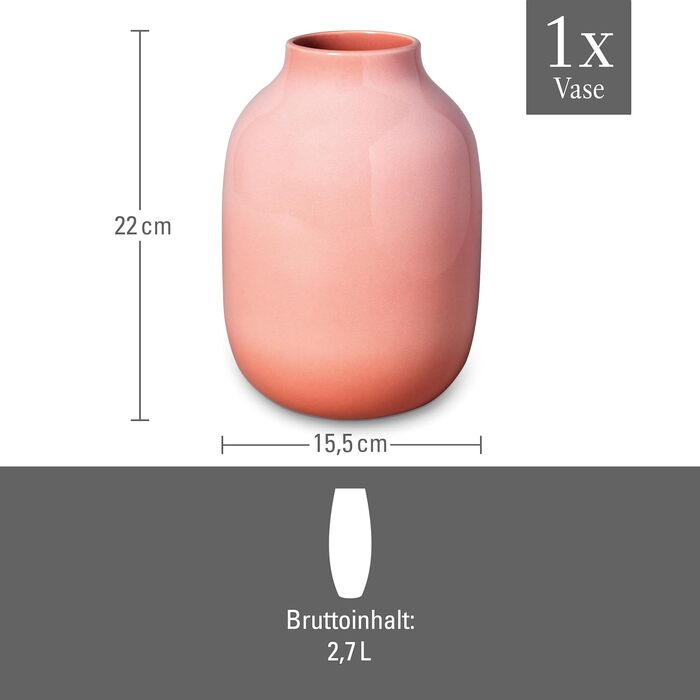 Ваза для квітів Villeroy & Boch Perlemor Coral Nek велика, 15.5x15.5x22 см
