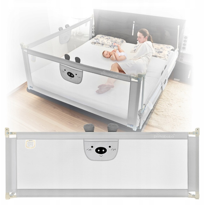 Захисний бортик у ліжко Primabobo MIŚ, 200x140 см, сірий, складаний, комплект 3 шт.