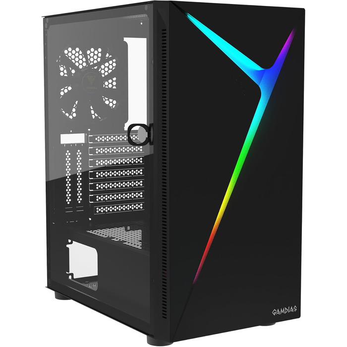Ігровий корпус для ПК GAMDIAS ARGUS E4 Elite, Mid-Tower ATX, загартоване скло, ARGB підсвічування, 120 мм вентилятор, підтримка ATX