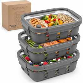 Набір скляних контейнерів для їжі Meal Prep (3 шт) з герметичною кришкою, 640-1520 мл, модель Tarifa