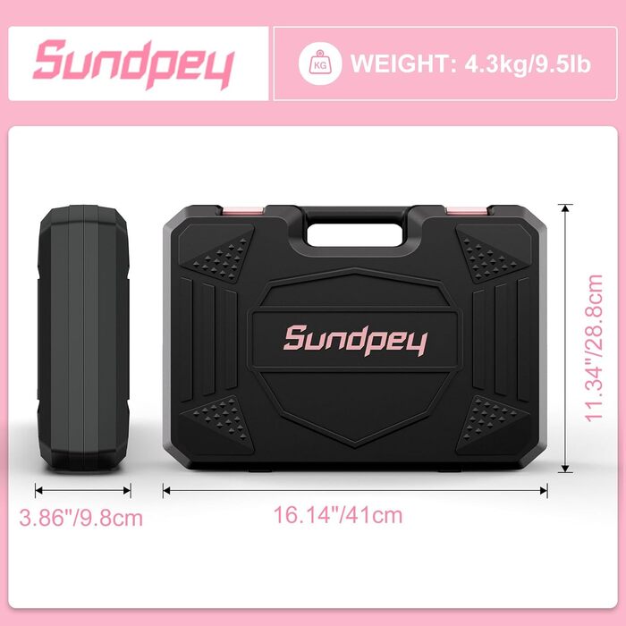 Набір інструментів Sundpey 206 предметів з акумуляторною викруткою 12V, рожевий – для дому та ремонту