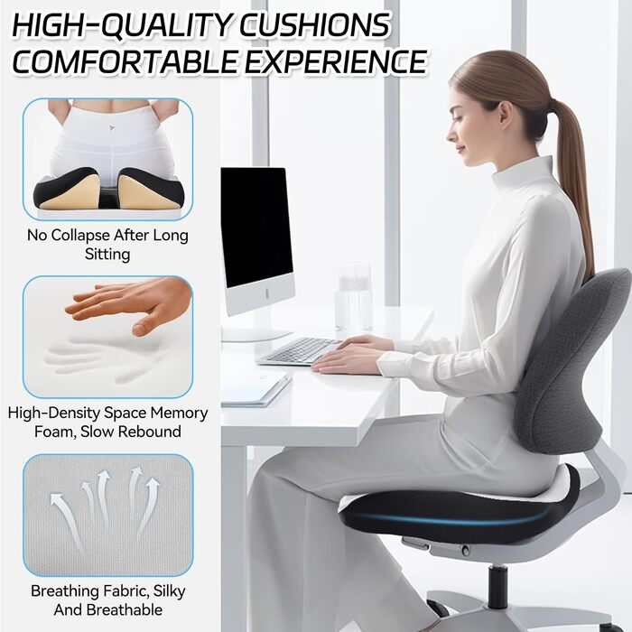 Ортопедична подушка для сидіння на офісне крісло, для спини, з memory foam, сіра