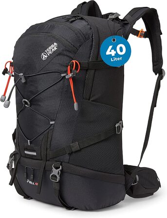 Туристичний рюкзак Terra Peak Flex 40L чорний, з вентиляцією спини, регочохлом і кріпленням для питної системи, 3D Air Mesh, для походів, з поясом, преміум-якість