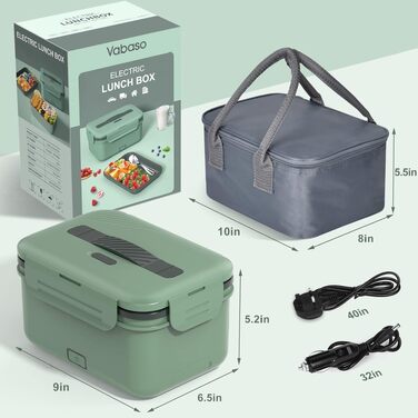 Електричний ланч-бокс Vabaso з керуванням через додаток, акумулятор 10000mAh, швидкий підігрів 80W, саморозігріваючий контейнер для їжі для офісу, авто та подорожей (Чорний)