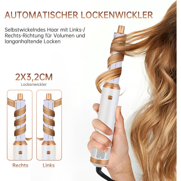 Airstyler 5 в 1 1000W з насадками для укладки, випрямлення та завивки волосся - білий