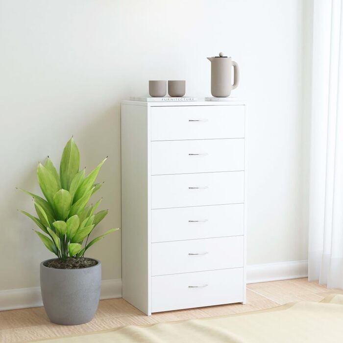 Комод vidaXL з 6 шухлядами, білий, 50x34x96 см, ДСП – багатофункціональна шафа, тумба для зберігання