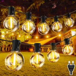 LED гірлянда на батарейках для зовнішнього використання, 10 метрів, 17+1 тепле світло G40, вологостійка IP45, для саду, балкону, тераси