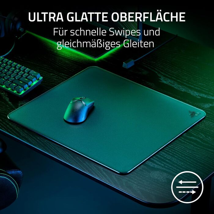 Скляний килимок для миші Razer Atlas — преміум ігровий килимок із загартованого скла, мікрогравірована гладка поверхня, стійкість до бруду та подряпин, чорний (450 x 400 x 5 мм)