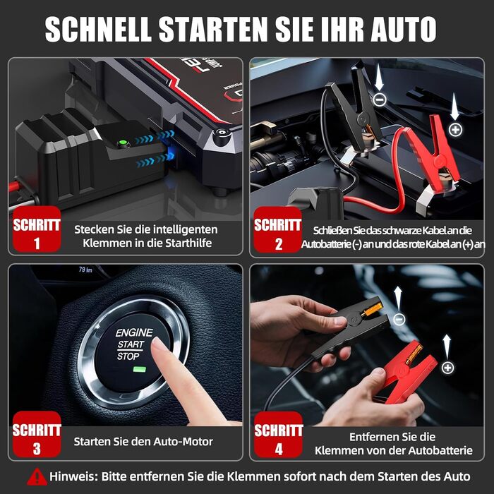 Автомобільний зарядний пристрій FEIKFEIZ Auto Starthilfe Powerbank, пусковий пристрій 6000A 26800mAh для 12V акумуляторів (бензин та дизель до 8.0L), з USB-портом та LED-ліхтарем