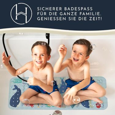 Дитячий килимок для ванни Homerella, антиковзкий, 100% BPA Free, 100x40 см, гачки для підвішування, для чутливої шкіри, протигрибковий, миється, світло-блакитний, Underwater Abc