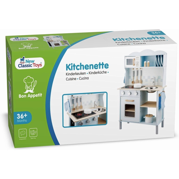 Дитяча кухня New Classic Toys 11065, сучасна, з плитою, синя, багатобарвна