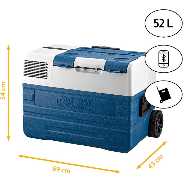 Автомобільний компресорний холодильник First Austria 43л (-20°C) Bluetooth, 12/24V, 100-240V, синьо-сірий
