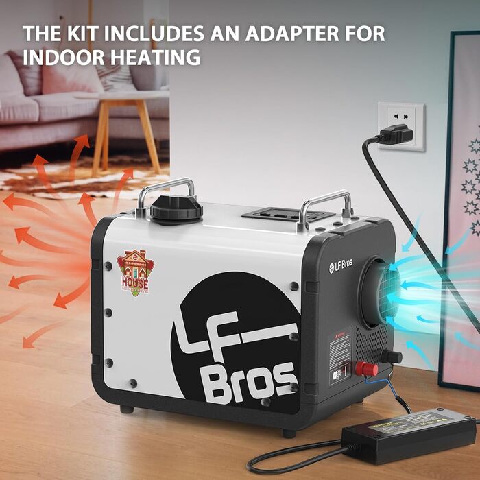 Дизельний опалювач LF Bros 5 кВт - 12/24/220-240V з пультом керування та LCD-дисплеєм для гаража, майстерні, кемпінгу, автодому (білий)