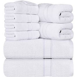 Набір рушників Utopia Towels 8 шт. з бавовни, білі — 2 банних, 2 для рук, 4 для обличчя з петлею