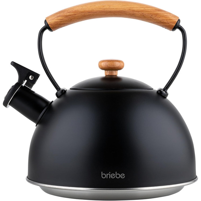 Чайник для води briebe Nordic з whistles-сигналом, 2.3л, нержавіюча сталь, для індукційних, газових та електричних плит, чорний