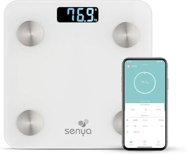 Смарт-ваги Senya з Bluetooth, скляні, білий, контроль ваги через додаток Fitday, модель SYWB-S007