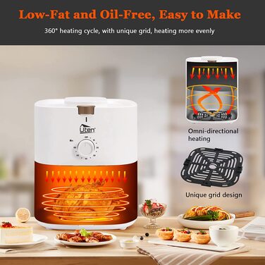 Аерофритюрниця Heißluftfritteuse 4L XL на 2-6 осіб, 1500Вт з функціями підігріву та підігріву, антипригарне покриття, біла
