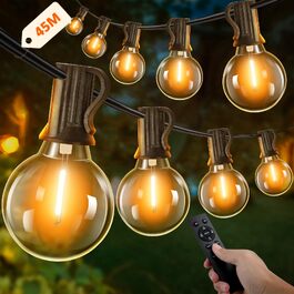 LED гірлянда Kangtaixin 45м для вулиці з таймером, 78 лампочок G40, 4 режими, димер, водонепроникна, теплий білий для саду, балкону, вечірки
