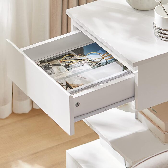 Тумба приліжкова SoBuy FBT49-W, біла, з 1 шухлядою і 3 полицями, 39x65x39 см